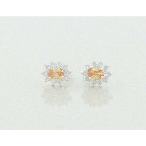 Sterling Silver Orange and White CZ Halo Earrings Stud Post Earrings